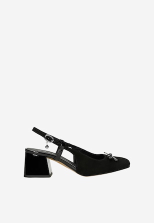 Černé sametové lodičky s otevřenou patou a ozdobnou mašlí