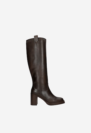 Brązowe kozaki damskie ze skóry licowej