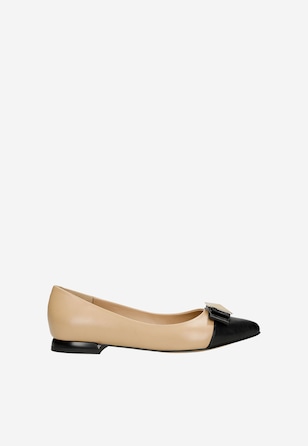 Balerini bej cu insertii negre contrastante