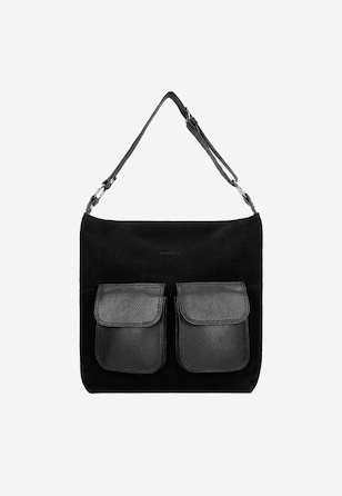 Czarna torebka damska z łączonych skór