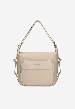 Beżowa torebka plecak 2w1 ze skóry licowej