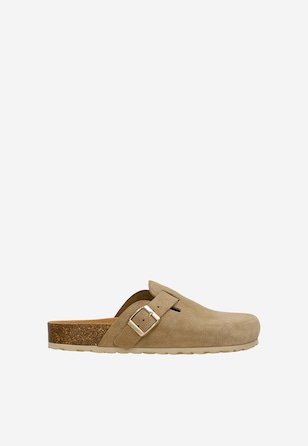 Beżowe klapki mule na korkowej podeszwie