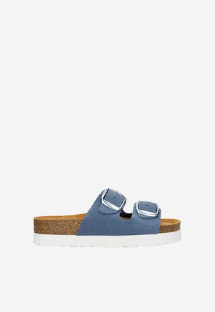 Modré dámské pantofle na korkové platformě