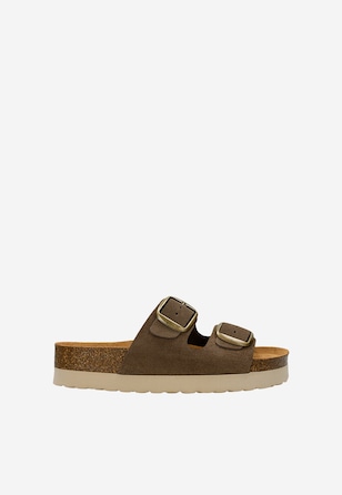 Brązowe klapki na platformie korkowej