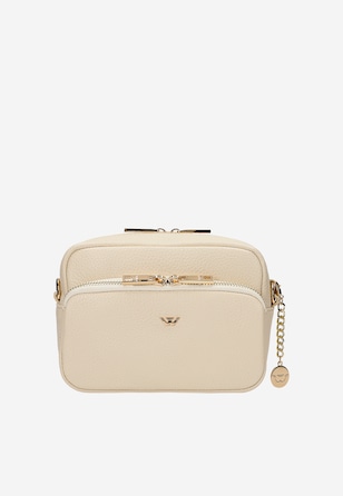 Malá kožená kabelka crossbody v béžovej farbe