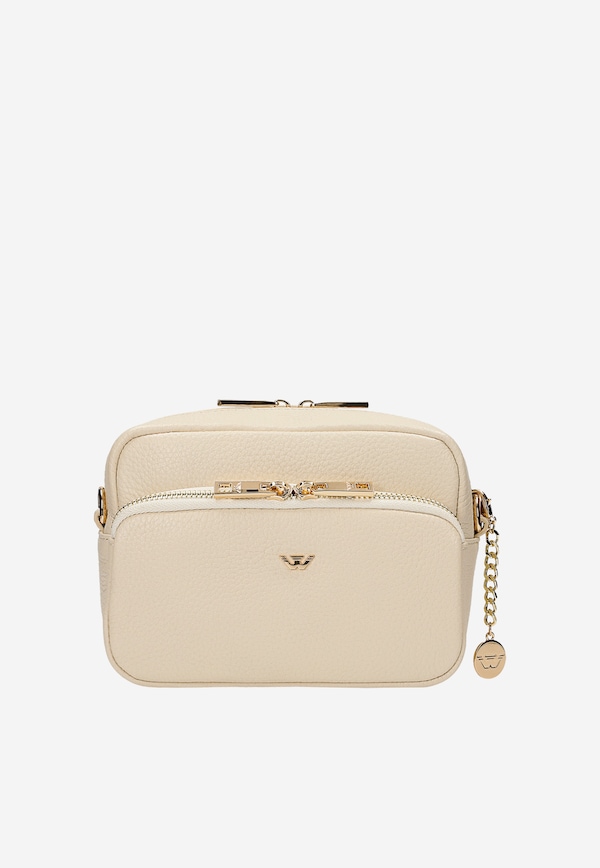 Mała skórzana torebka crossbody bag w kolorze beżowym