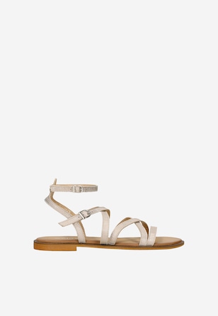 Złote sandały rzymianki damskie z cienkimi paskami