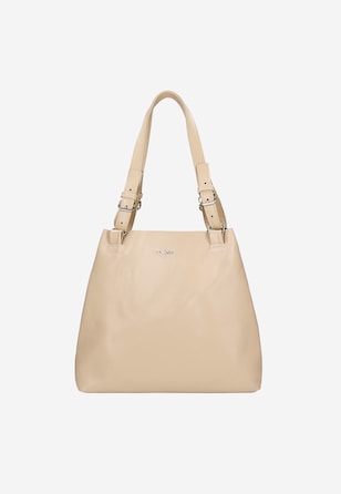 Velká béžová dámská kabelka z lícové kůže