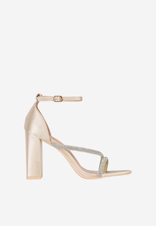 WJS beżowe sandały z kryształkami na słupku