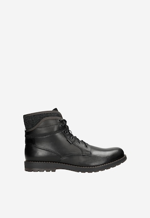 Czarne sznurowane workery męskie ze skóry licowej