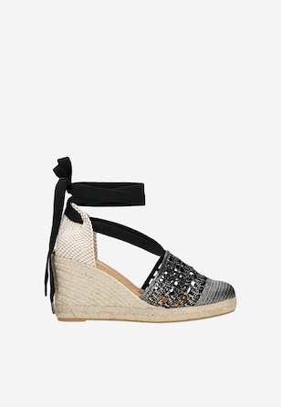 RELAKS boho sandały na koturnie w stylu espadryli z wiązaniem na kostce