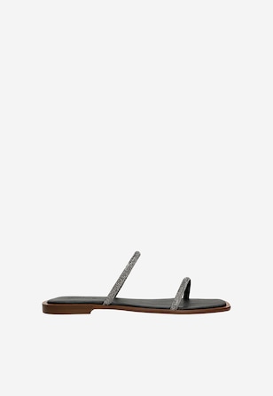 Șlapi  plate negri decorați cu cristale