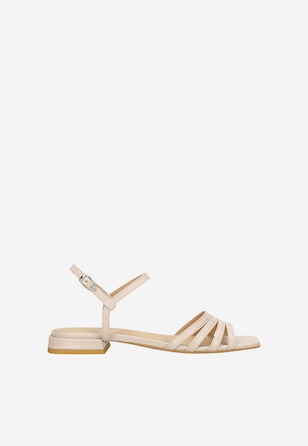 Beżowe sandały damskie na niskim szerokim obcasie