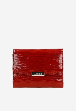 Mały lakierowany czerwony portfel damski z metalicznym połyskiem