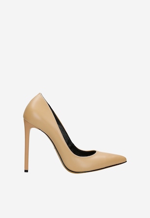 Vysoké kožené lodičky na jehlovém podpatku s černými kontrastními vložkami