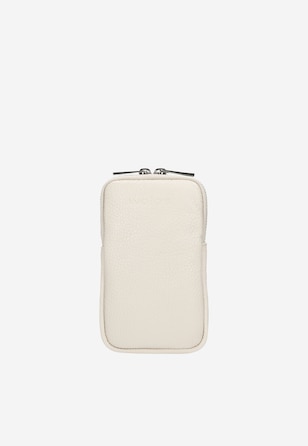 Puzdro na mobil z bielej lícovej kože a s remienkom