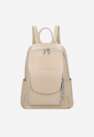 Priestranný béžový mestský ruksak z lícnej kože