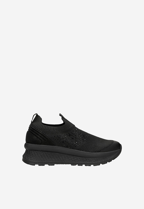 Czarne materiałowe sneakersy RELAKS z kryształkami