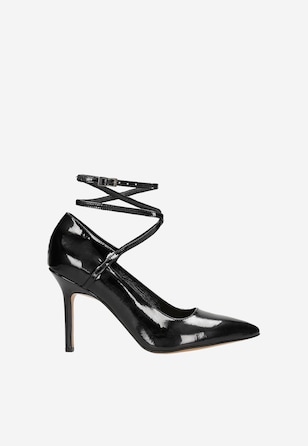 Pantofi  stiletto negri cu brețele împletite