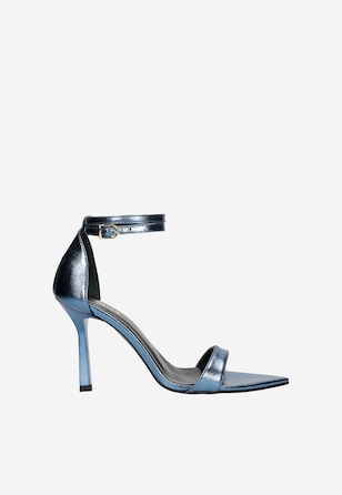 Niebieskie metaliczne sandały na szpilce
