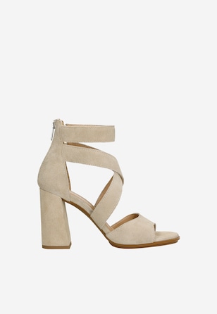 Stylové kožené dámské sandály na vysokém sloupkovém podpatku