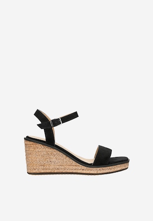 Czarne sandały damskie na koturnie