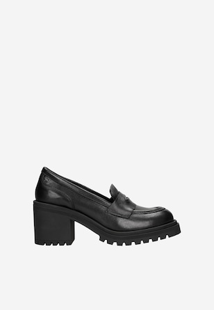 Czarne mokasyny damskie na szerokim obcasie