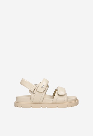 Beżowe masywne sandały damskie ze skóry licowej