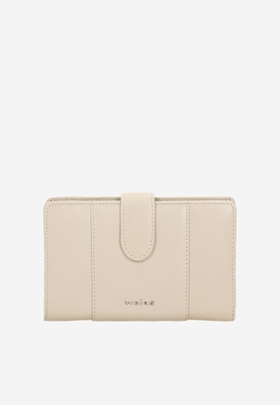 Beżowy skórzany portfel damski zapinany na zatrzask