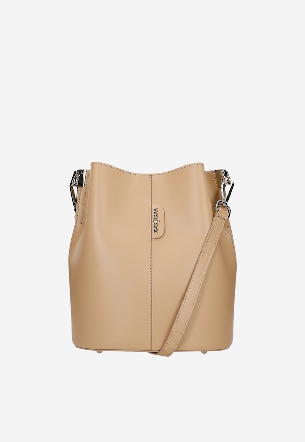 Béžová kožená dámská kabelka ve stylu bucket bag