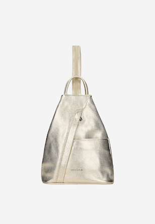 Malý zlatý batoh z lícovej kože so zapínacími rúčkami