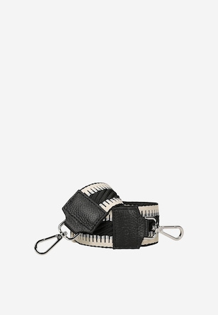 Czarno-beżowy wymienny pasek do torebki ze srebrną nitką