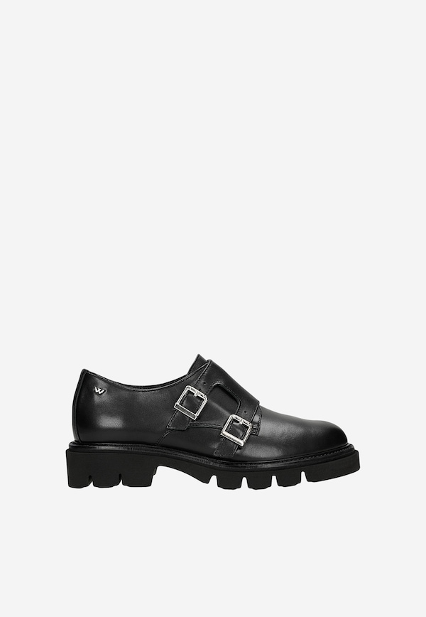 Damskie półbuty typu monk strap na traktorowej podeszwie