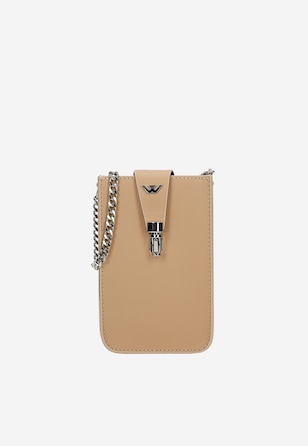 Béžová taštička na telefón so striebornou reťazou