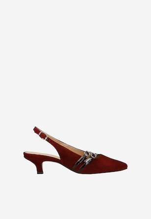 Bordové lodičky ze semišu s lakovanými pásky