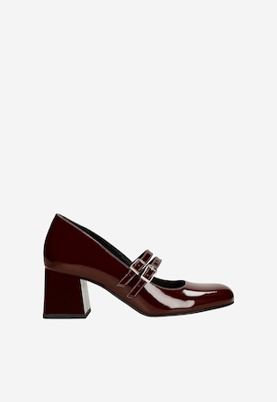 Pantofi  stiletto bordo lăcuiți Mary Jane cu toc gros