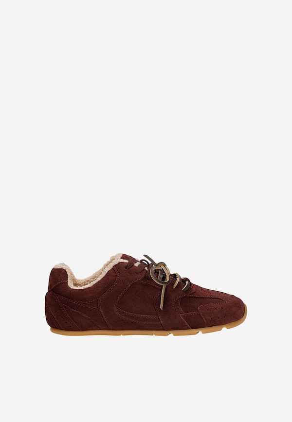 Bordowe sneakersy damskie z kożuszkiem