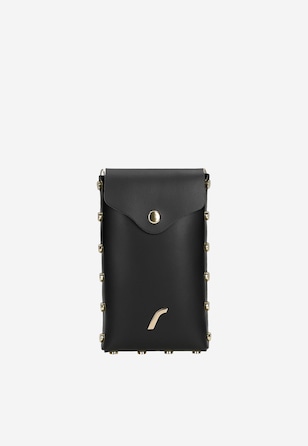 RELAKS czarna torebka na telefon ze złotymi nitami