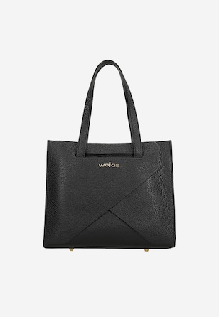 Čierna kožená dámska kabelka so zlatým logom