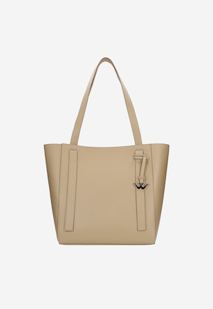 Béžová kožená dámska kabelka typu shopper