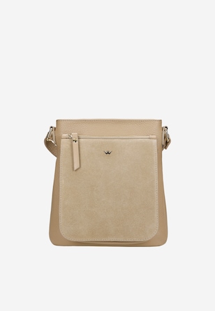 Beżowa listonoszka damska z łączonych skór