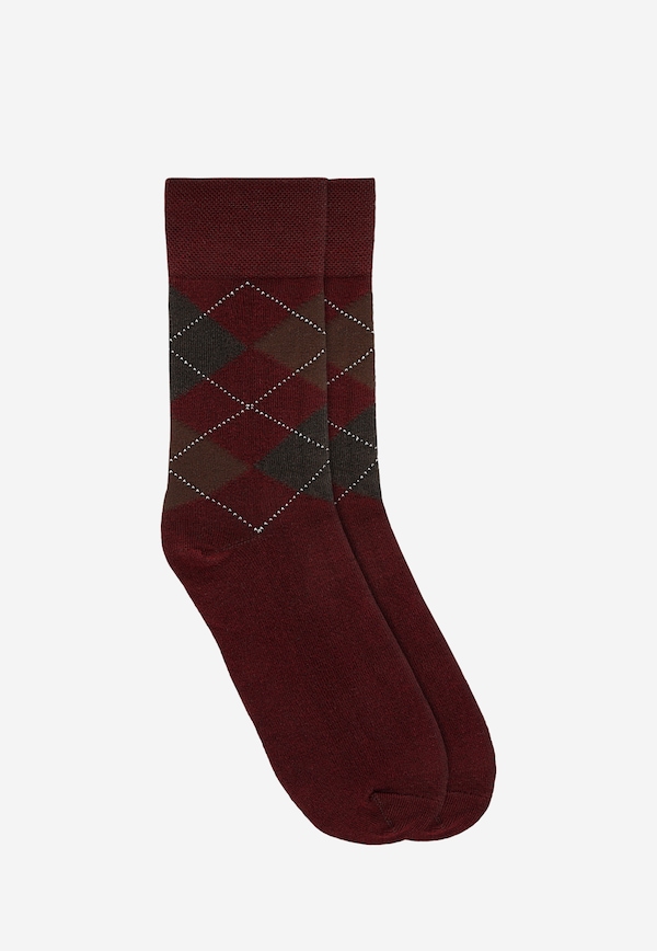 Elegantné bordové ponožky s klasickým vzorom argyle