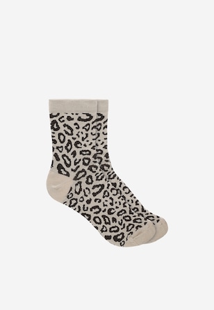 Béžovo-hnědé vysoké ponožky s leopardím vzorem