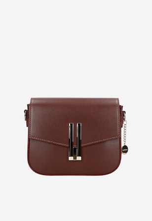 Bordowa torebka na ramię z geometrycznym zapięciem