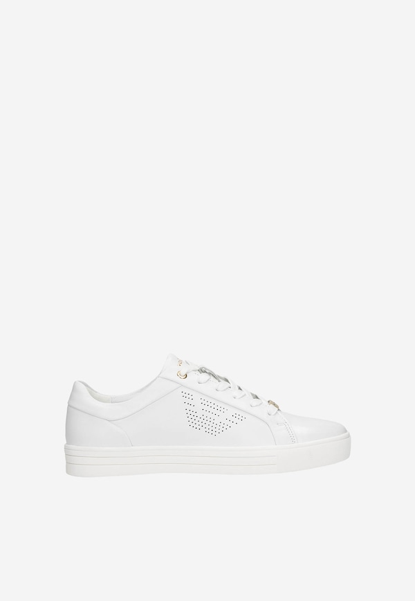 Pantofi de dama albi cu logo perforat