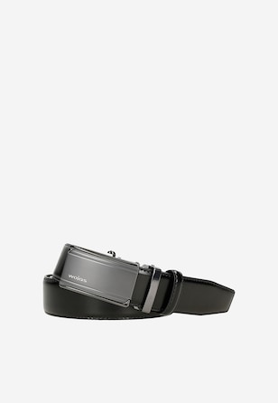 Czarny elegancki pasek męski z pełną klamrą