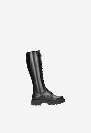 Wysokie sznurowane kozaki damskie na grubej podeszwie