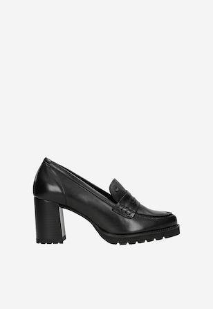 Černé kožené dámské mokasíny na sloupku