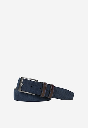 Granatowy pasek męski z brązowymi elementami ze skóry licowej