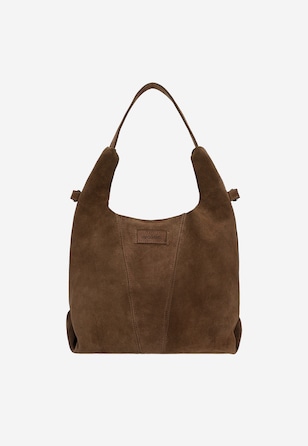 Tmavohnedá veľká kabelka z velúrovej štiepenky